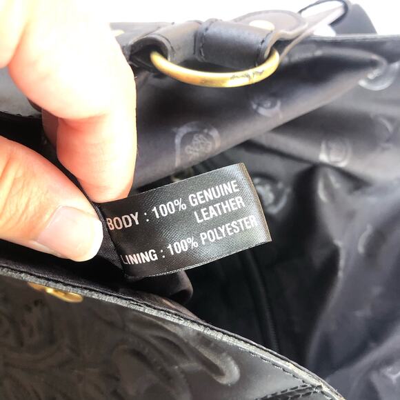 Born Flower Embossed Black Leather Purse Medium Bucket Hobo Western Boho Moto - Picture 10 of 14